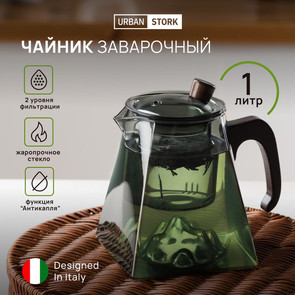 Чайник заварочный из жаропрочного стекла, с фильтром, 1000 мл купить на ...