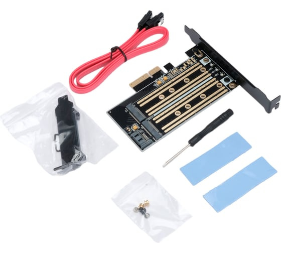 Адаптер контроллер PCI-E 3.0 x 4 для SSD M.2 NVMe (M ключ), SATA 7pin ...