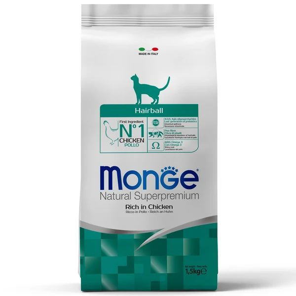 Сухой корм для кошек Monge Hairball с курицей, 1,5 кг, для выведения ...