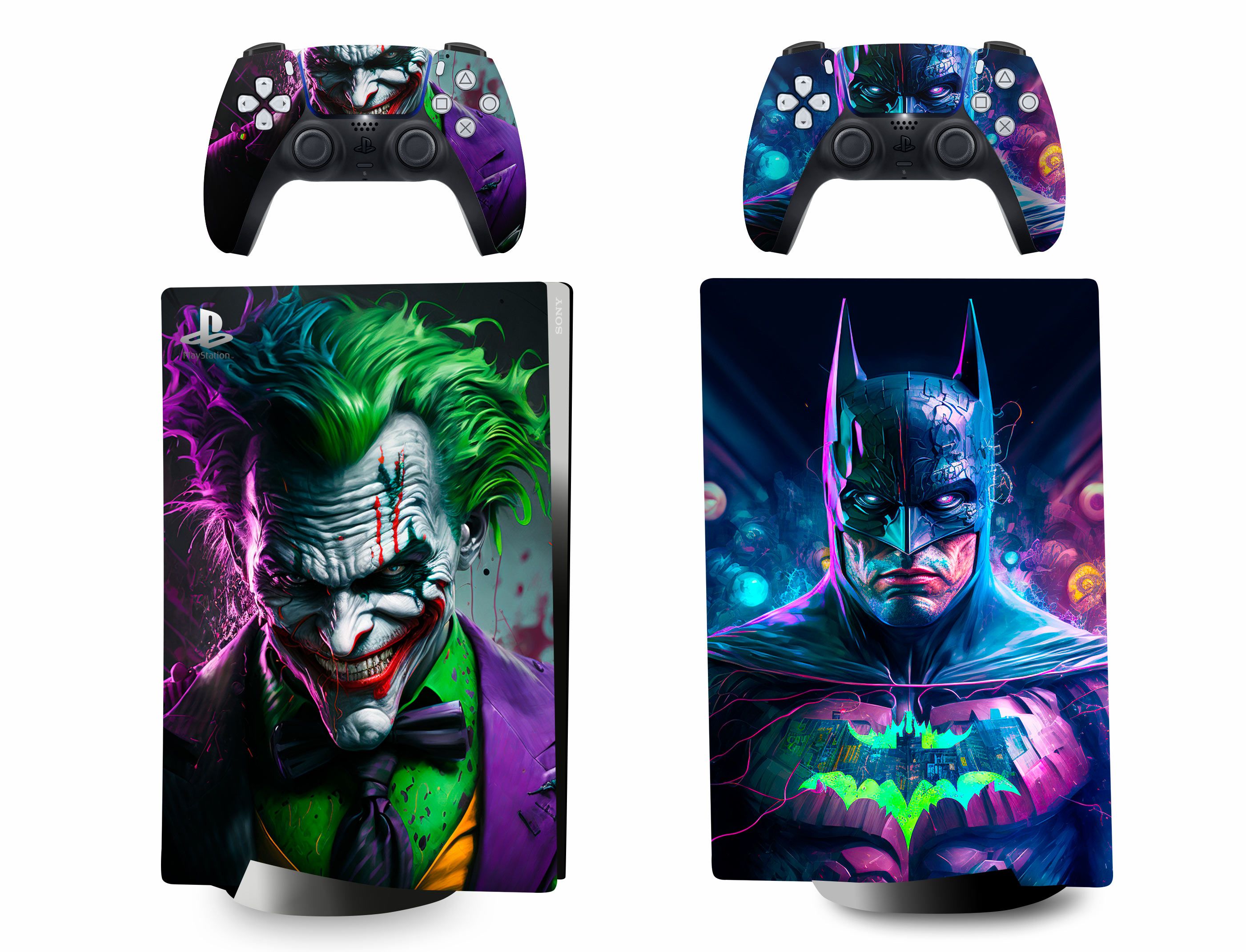 Наклейка Batma&Joker виниловая защитная на игровую консоль PlayStation 5 Disk Edition полный комплект