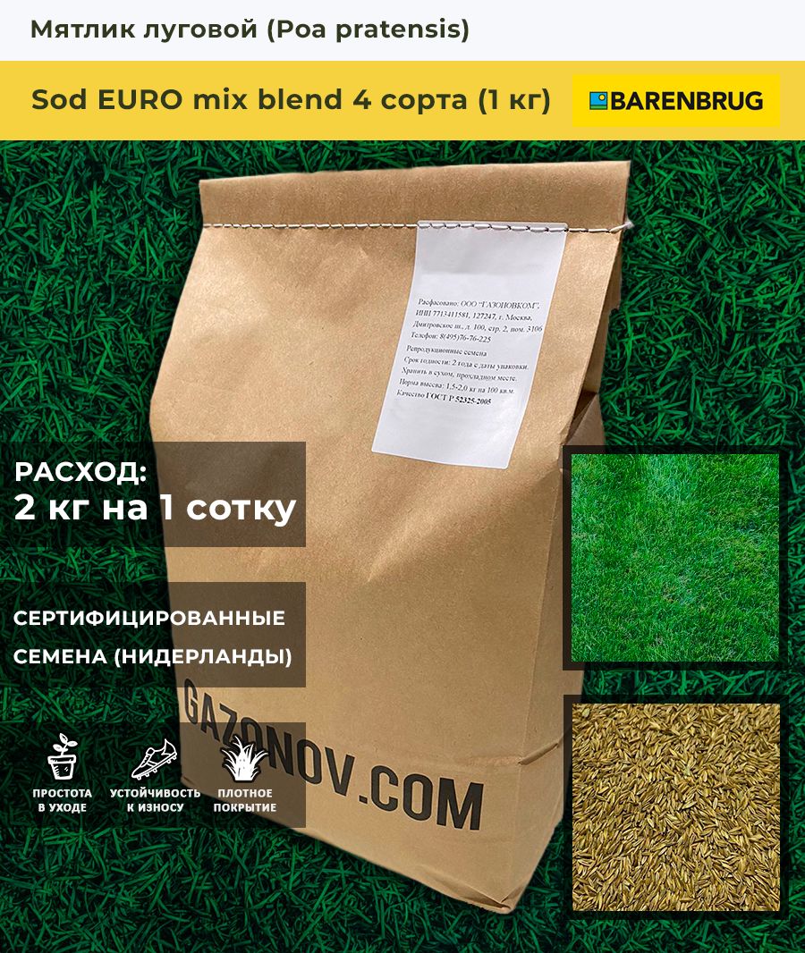 BARENBRUG газона Мятлик луговой Sod EURO mix blend 4 сорта - купить по  выгодным ценам в интернет-магазине OZON (1416153881)