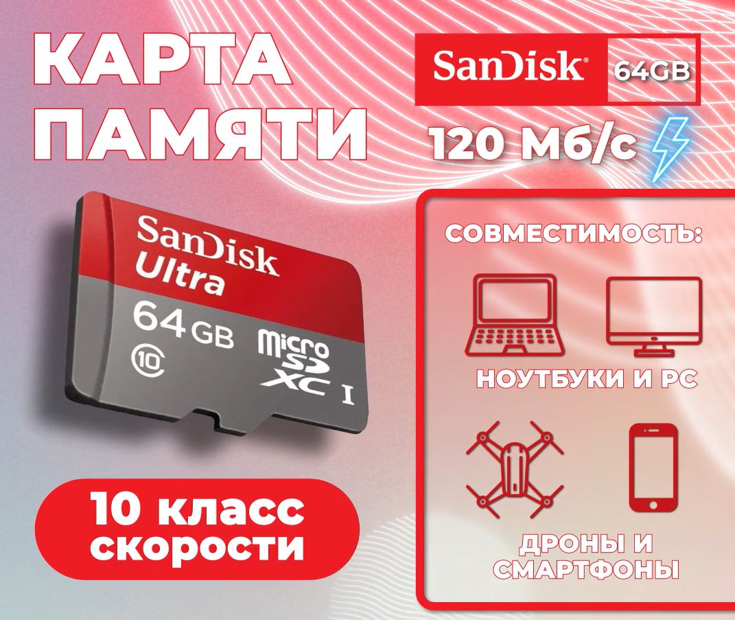 Карта памяти SanDisk Ultra 64 ГБ