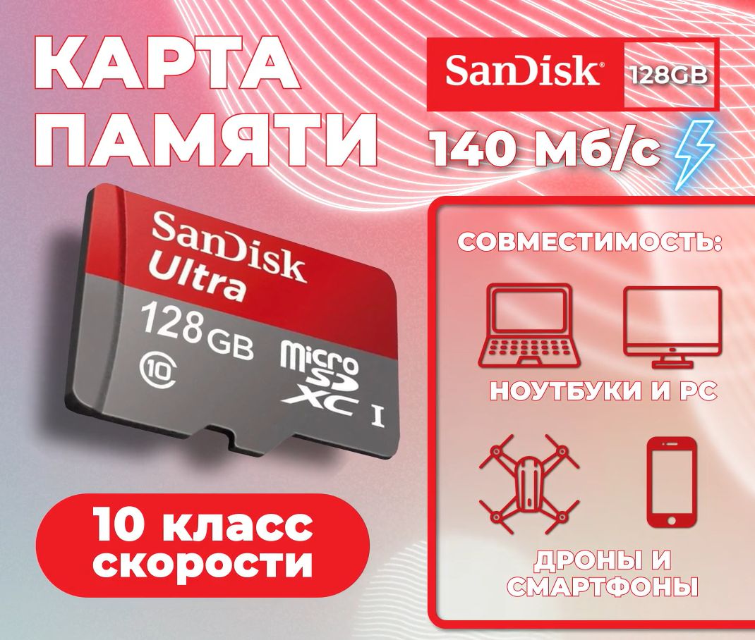 Карта памяти SanDisk Ultra 128 ГБ