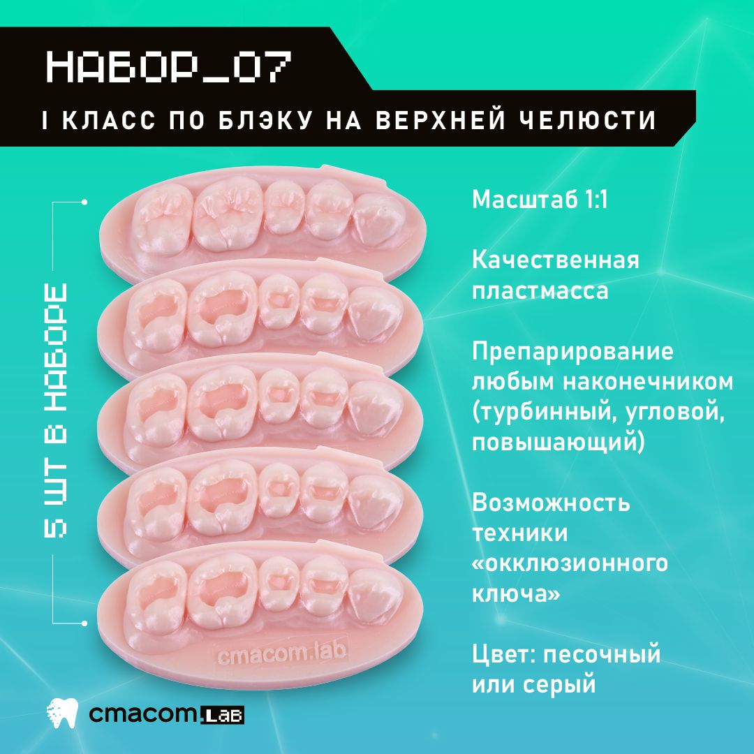 Набор#7 Модели для реставрации зубов/5 штуки/16 зубов/тренировочные модели для обработки мануальных навыков стоматологов