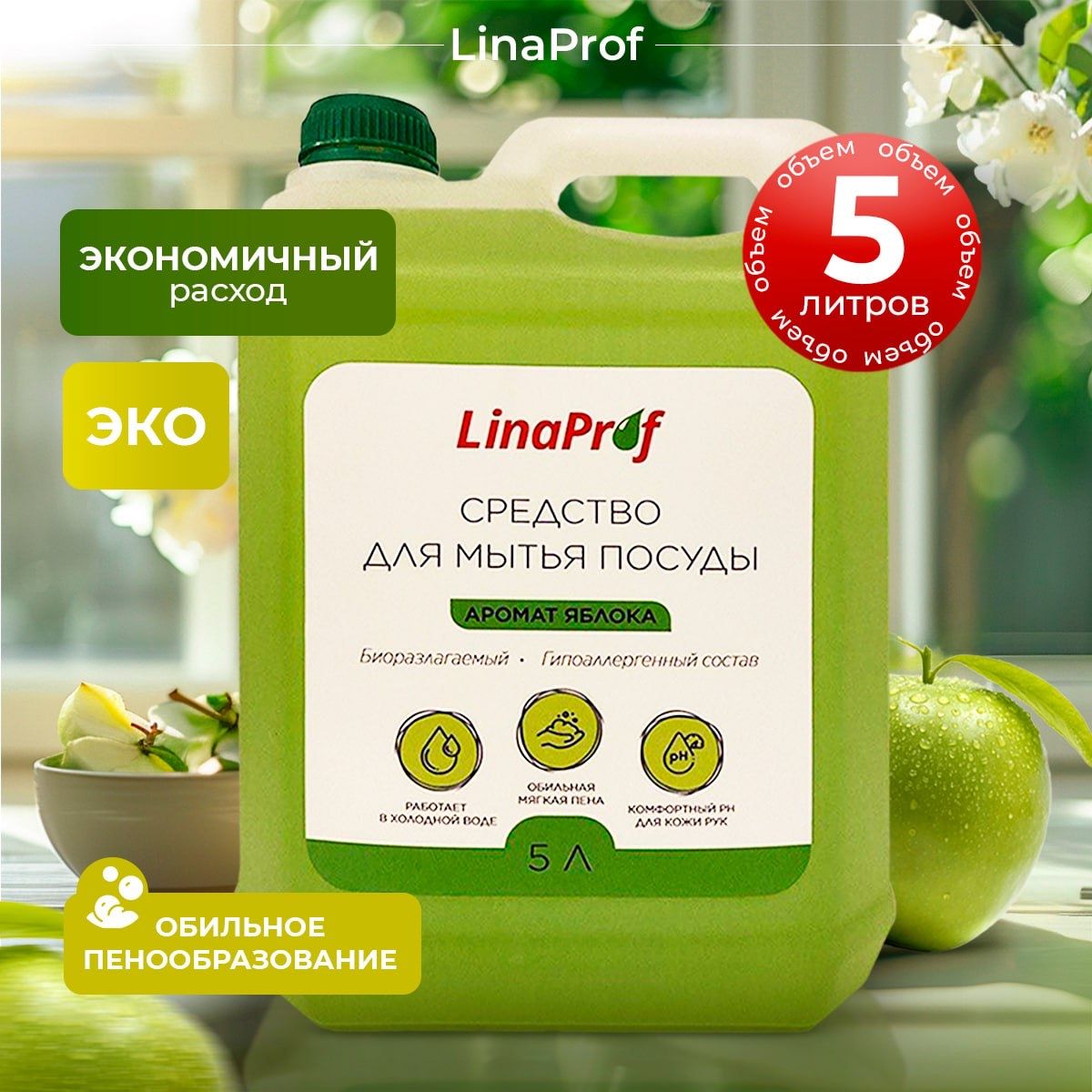 Средство для мытья посуды LinaProf 5л жидкость для мытья посуды овощей и  фруктов - купить с доставкой по выгодным ценам в интернет-магазине OZON  (742841422)