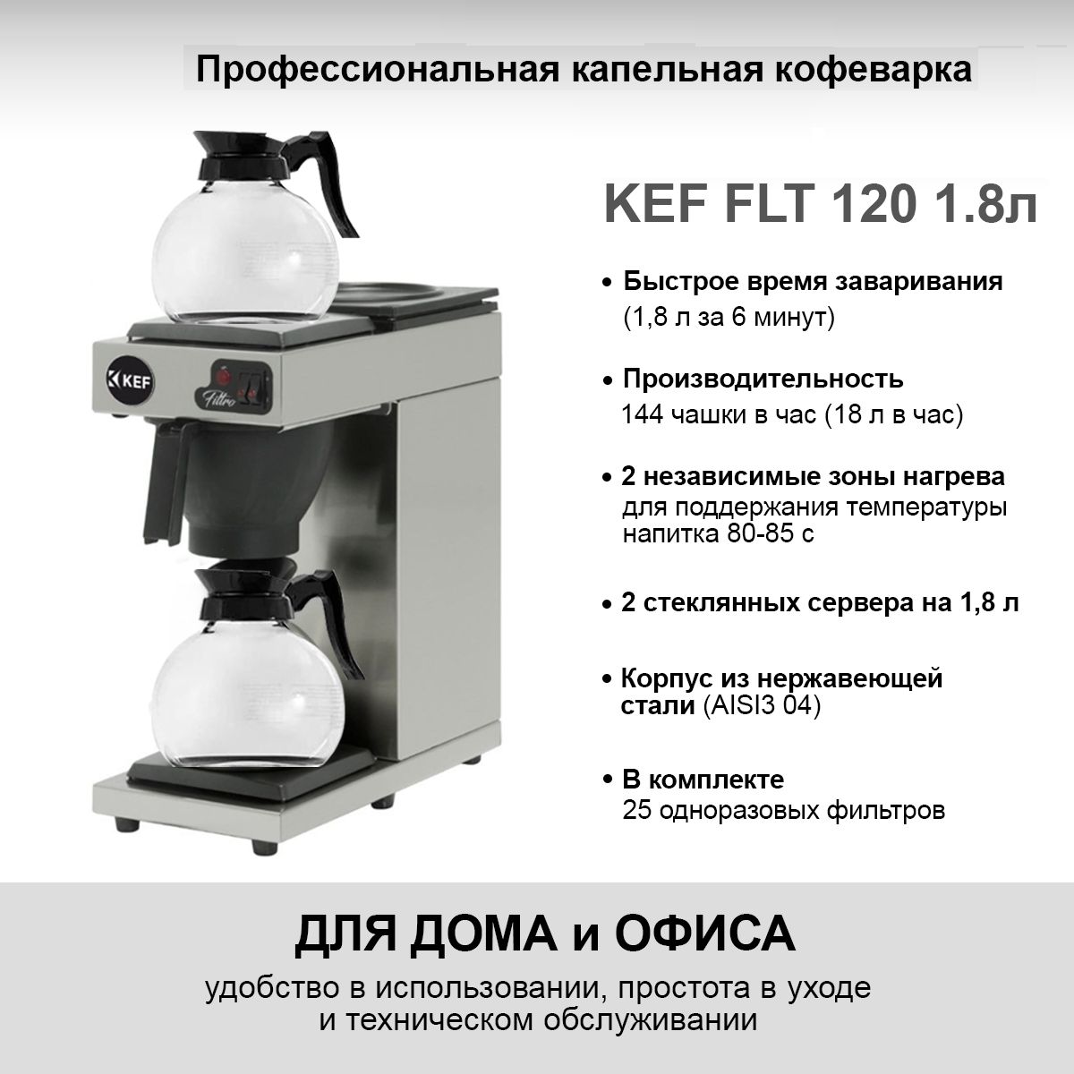 Фильтр-кофемашина KEF FLT120 Inox 1,8л (3,6л) (FLT120-2x1.8LInox) - купить  с доставкой по выгодным ценам в интернет-магазине OZON (1480811322)