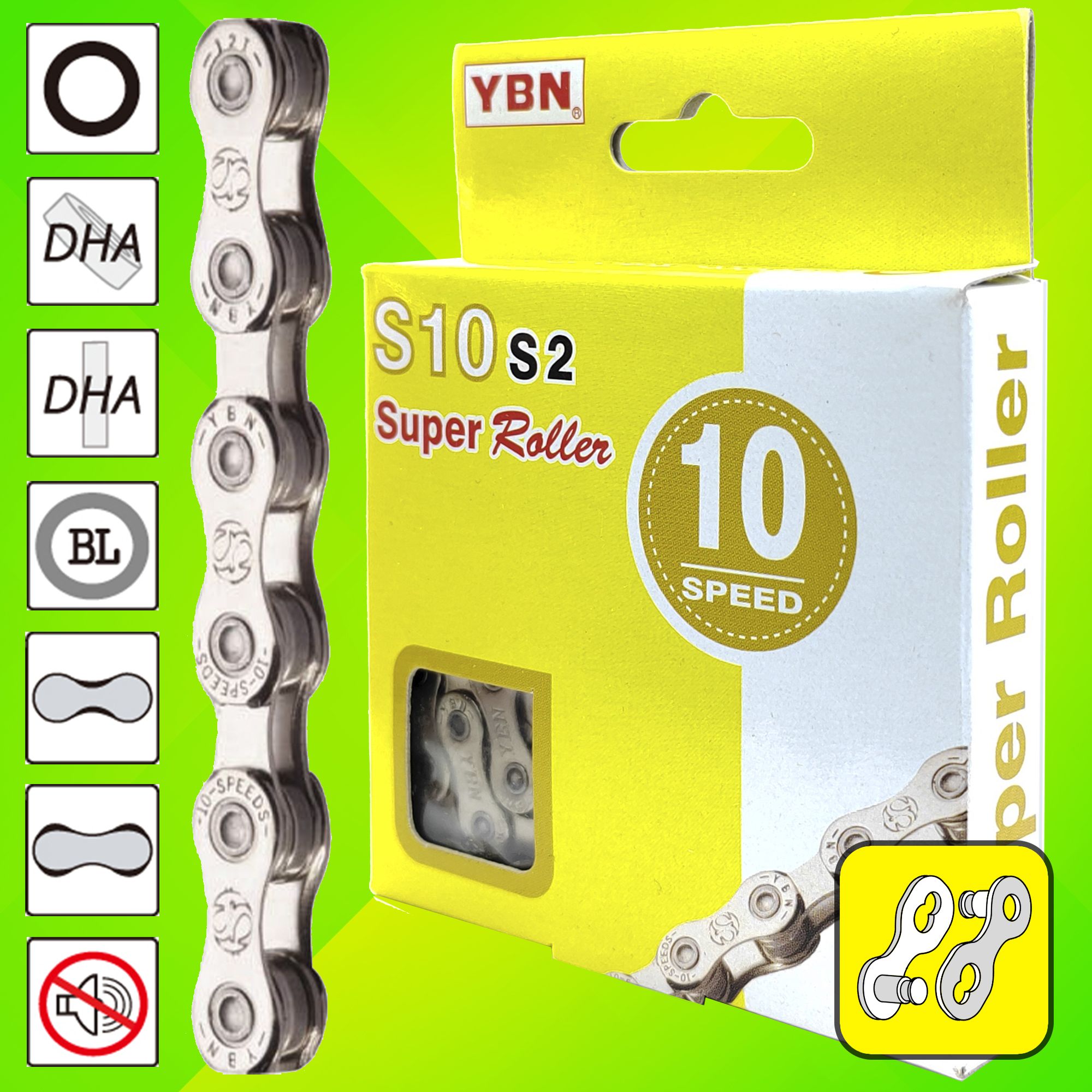 YBN Цепь для велосипеда S10-S2, 1/2"x11/128", 116 звеньев, 10 скоростей, замок цепи — Каталог Ozon