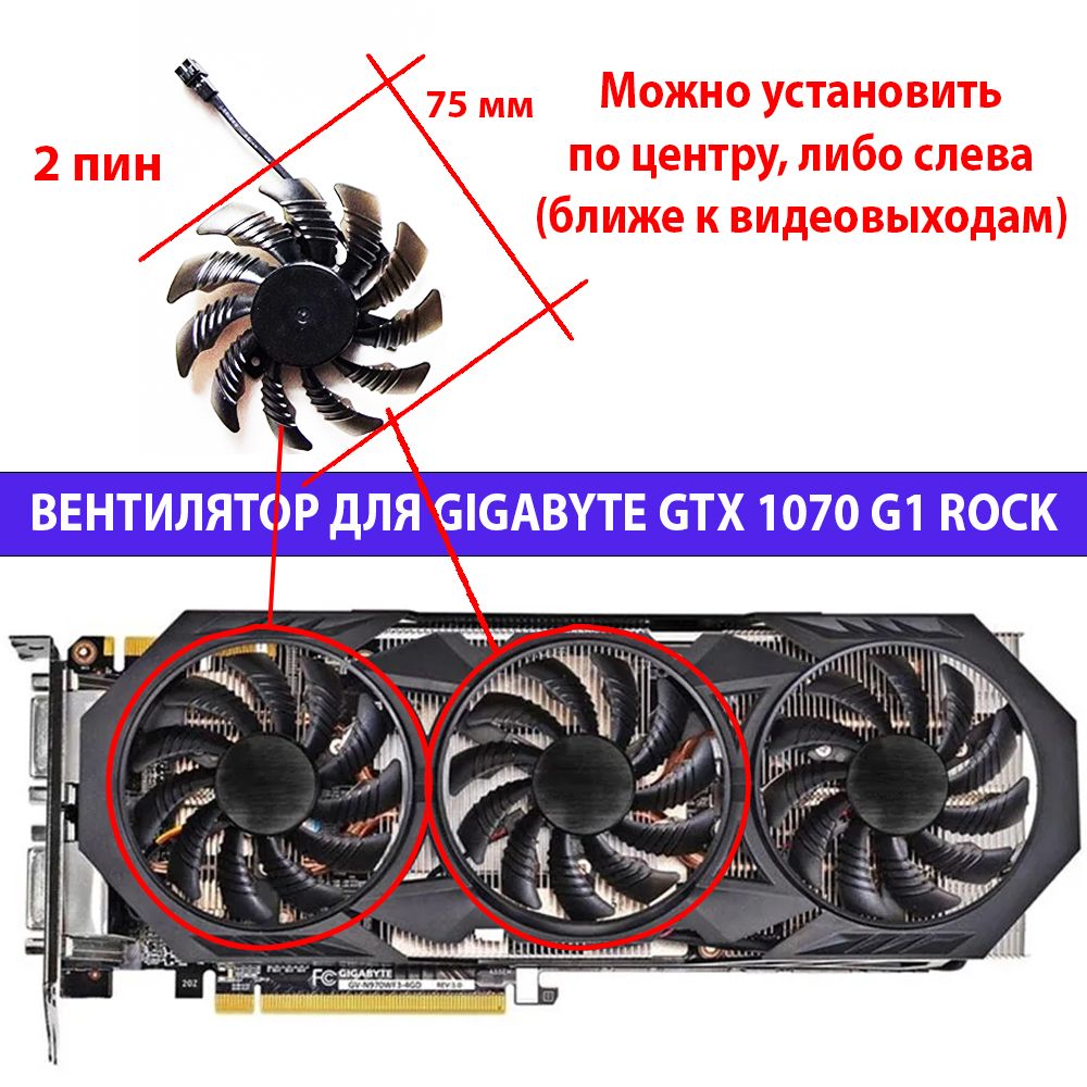 Вентилятор 2 pin для видеокарт Gigabyte GTX 1070 G1 Rock