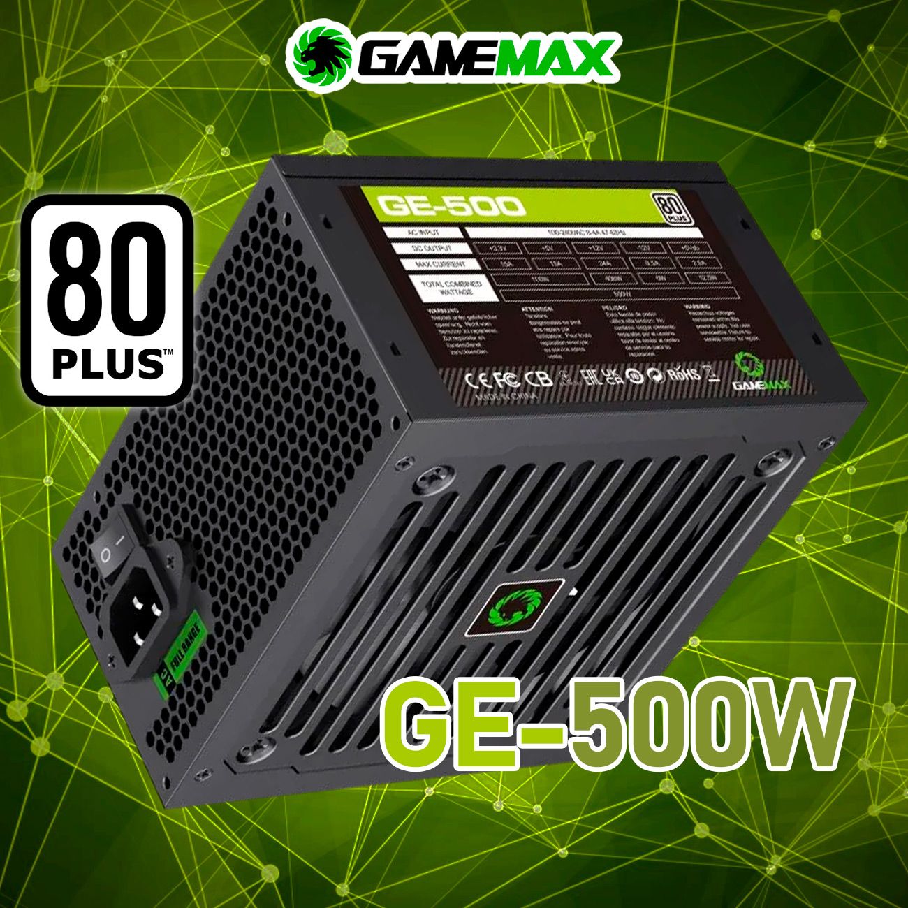 БлокпитанияGameMaxGE-500(Черный500W120мм20+4pin4+4pin(CPU)1*6+2pin(PCI-E)4*SATA3*MOLEX)