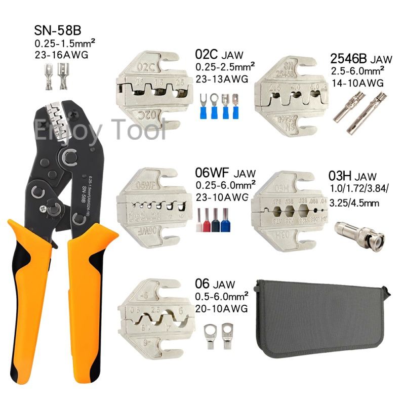 Наборинструментовдляобжимаклемм,SN-58B+5зажимов+сумка,оранжевый,Храповыеобжимныеплоскогубцысосменнымизажимами