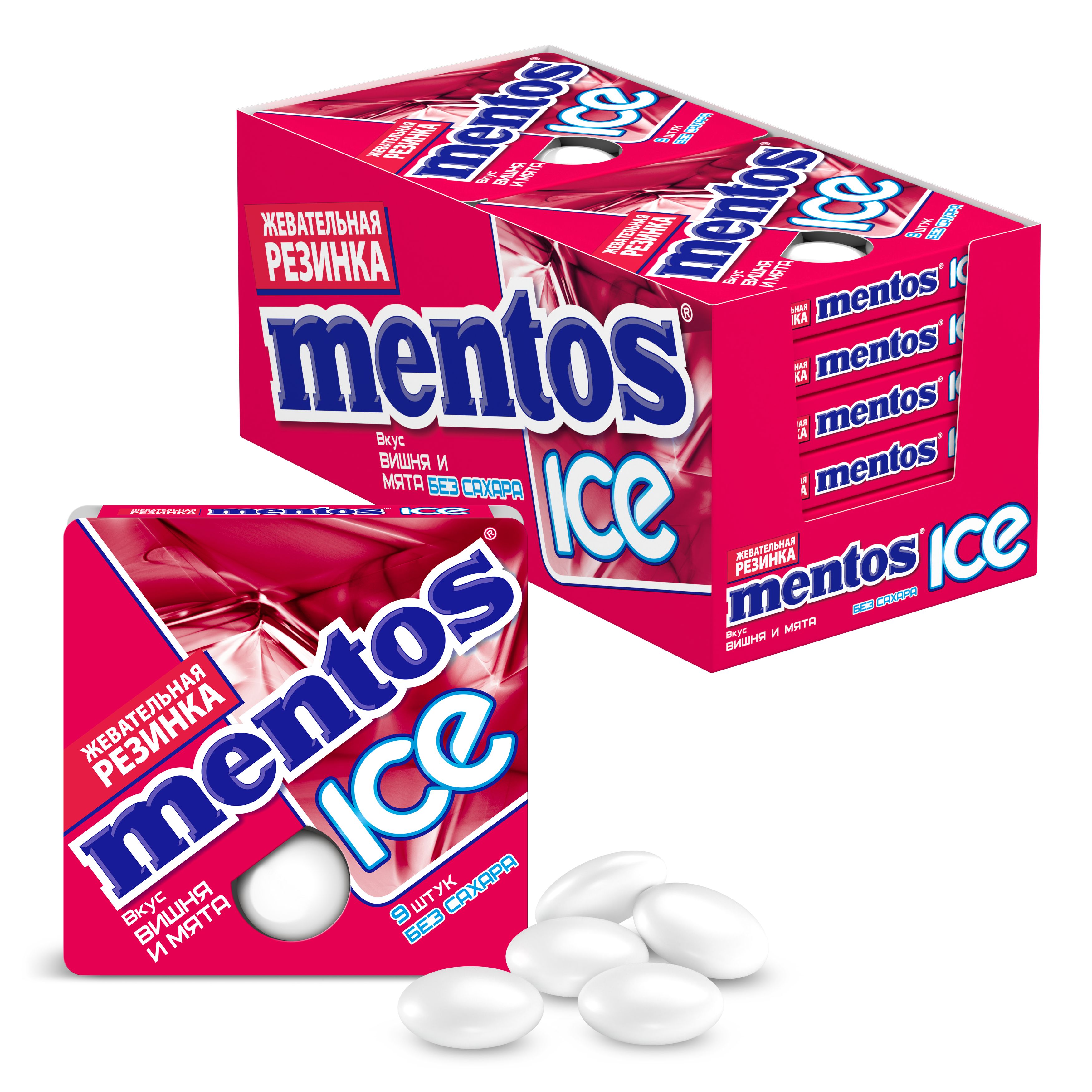 Жевательная резинка Mentos ICE вкус Вишня и Мята, 12 шт по 12,9 г