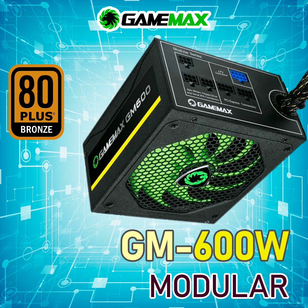 БлокпитаниядляПКGameMaxGM-600(Черный600WBronzeATX14см20+4pin3*Molex6*SATACPU(4+4)2*PCI-E(6+2)кабельпитания