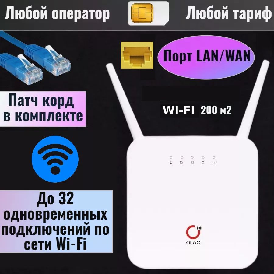 4GWI-FIроутерOlaxAX6(AX6)Pro,2антенны2*5dBi,LANпорт1000Мбит/сек