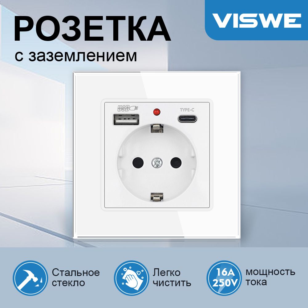 Розеткасusb,рамкаиззакаленногостеклаевростандартсошторками16А250V