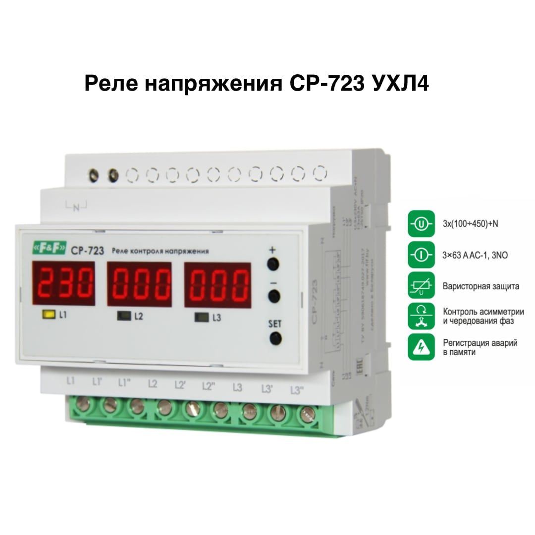 CP-723 УХЛ4 Трёхфазное Реле Напряжения Евроавтоматика F&F