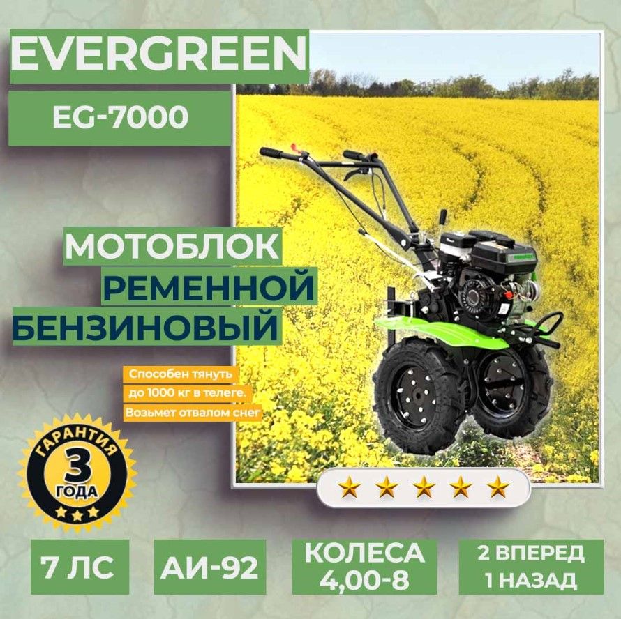 Мотоблок бензиновый EVERGREEN EG-7000, колеса 4-8, сельскохозяйственная  машина, мотокультиватор, 7 лс, 2 вперед 1 назад - купить мотоблок по  выгодной цене в интернет-магазине OZON (1574007478)