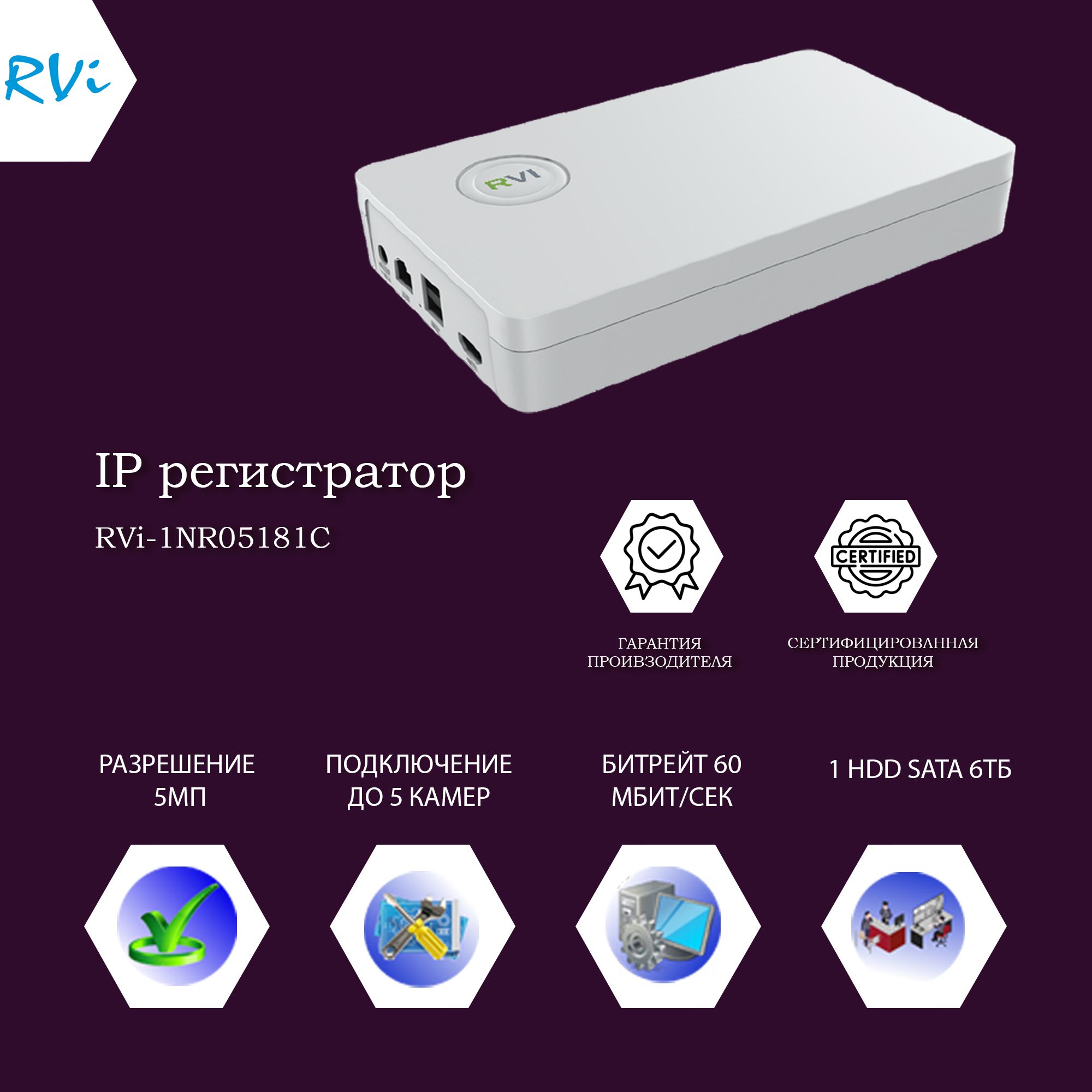 IP-видеорегистраторRVi-1NR05181C