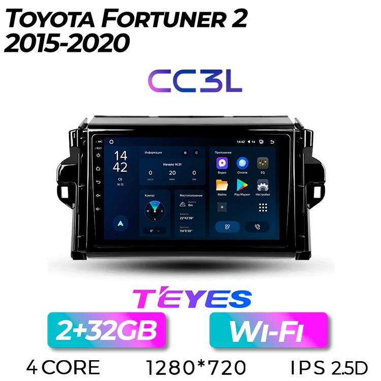 Штатная автомагнитола Teyes CC3L/ 2+32GB/ для Toyota Fortuner 2/ Тойота Фортунер 2/ головное устройство/ мультимедиа/ автомагнитола/ 2din/ магнитола android