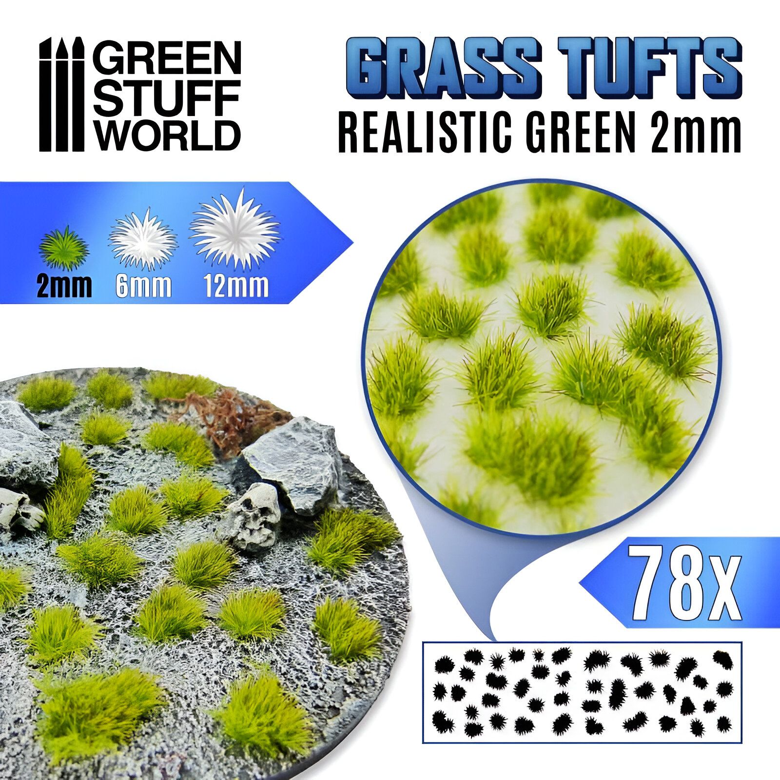 Green Stuff World: Пучки травы для макетов и диорам Grass Tufts 2 mm - Realistic Green