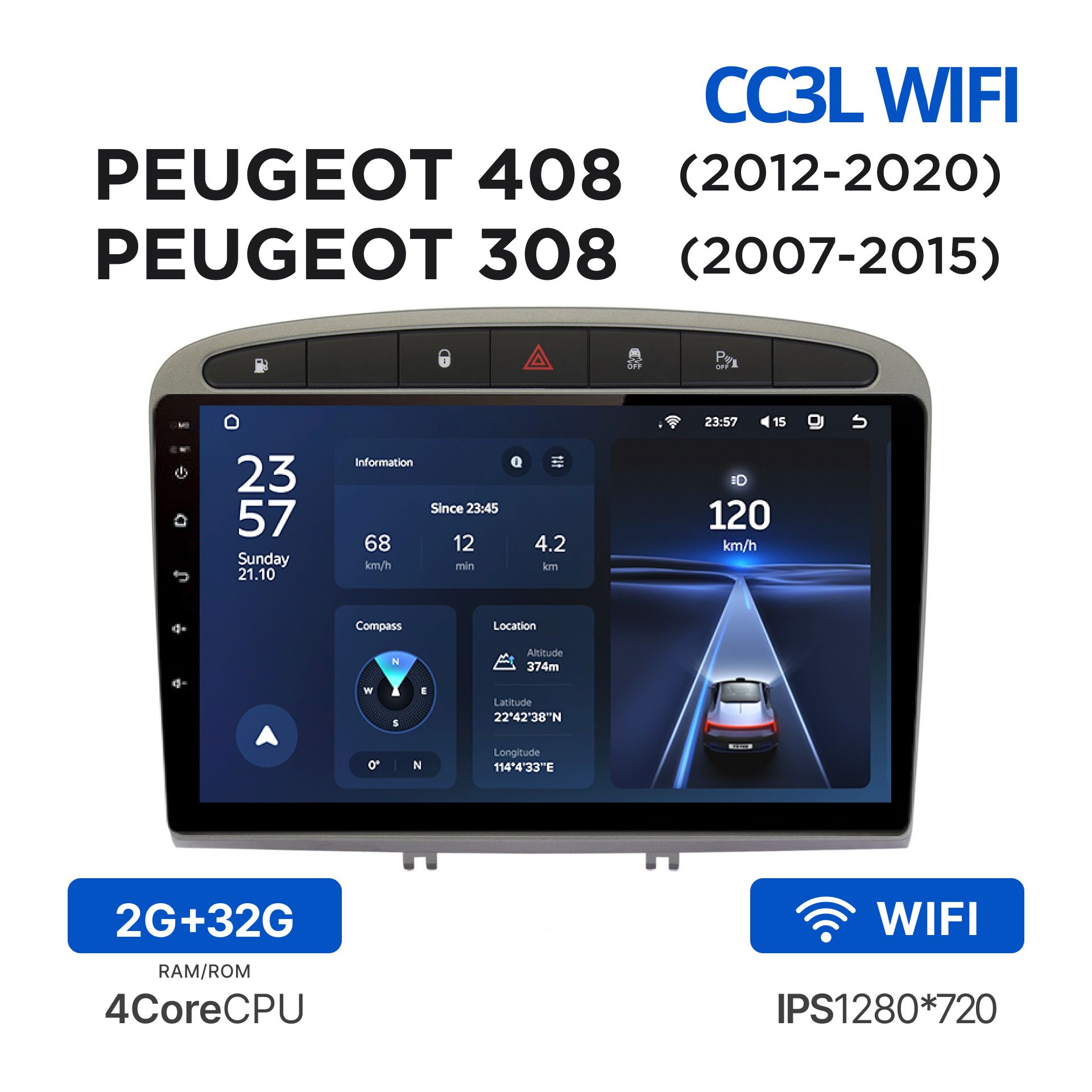 МагнитолаTeyesCC3LWi-Fi2-32ГбдляPeugeot408(2012-2020)/308(2007-2015)/АвтомагнитолаПежо308,408