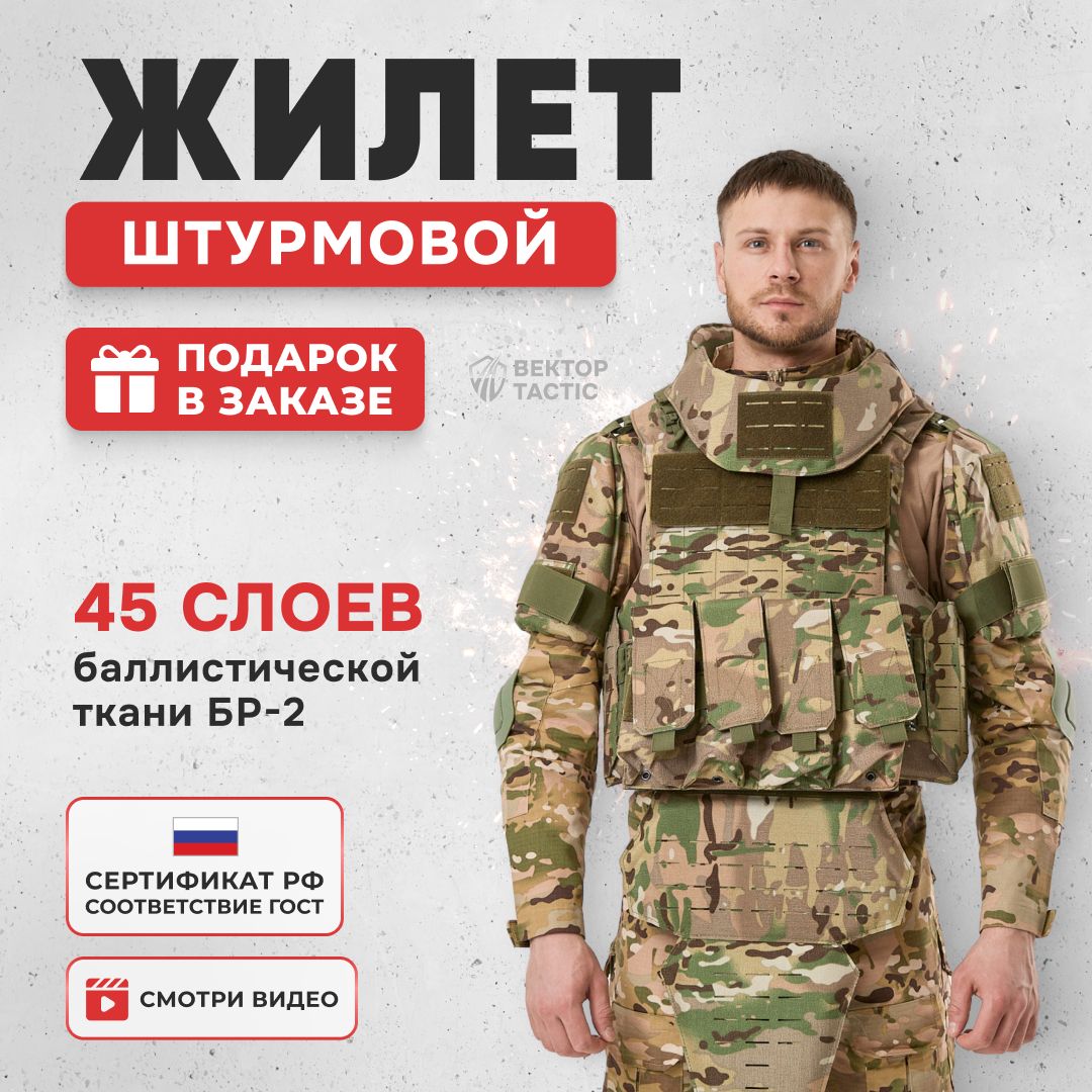 Бронежилет тактический военный штурмовой Universal Armor с баллистической защитой БР2 (разгрузка военная) 1115 мультикам