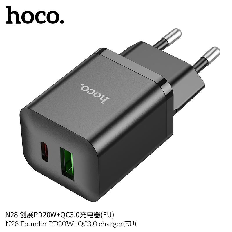 СетевоезарядноеустройствоHOCON28PD20W+QC3.0,1USB-A+1USBType-C,черный