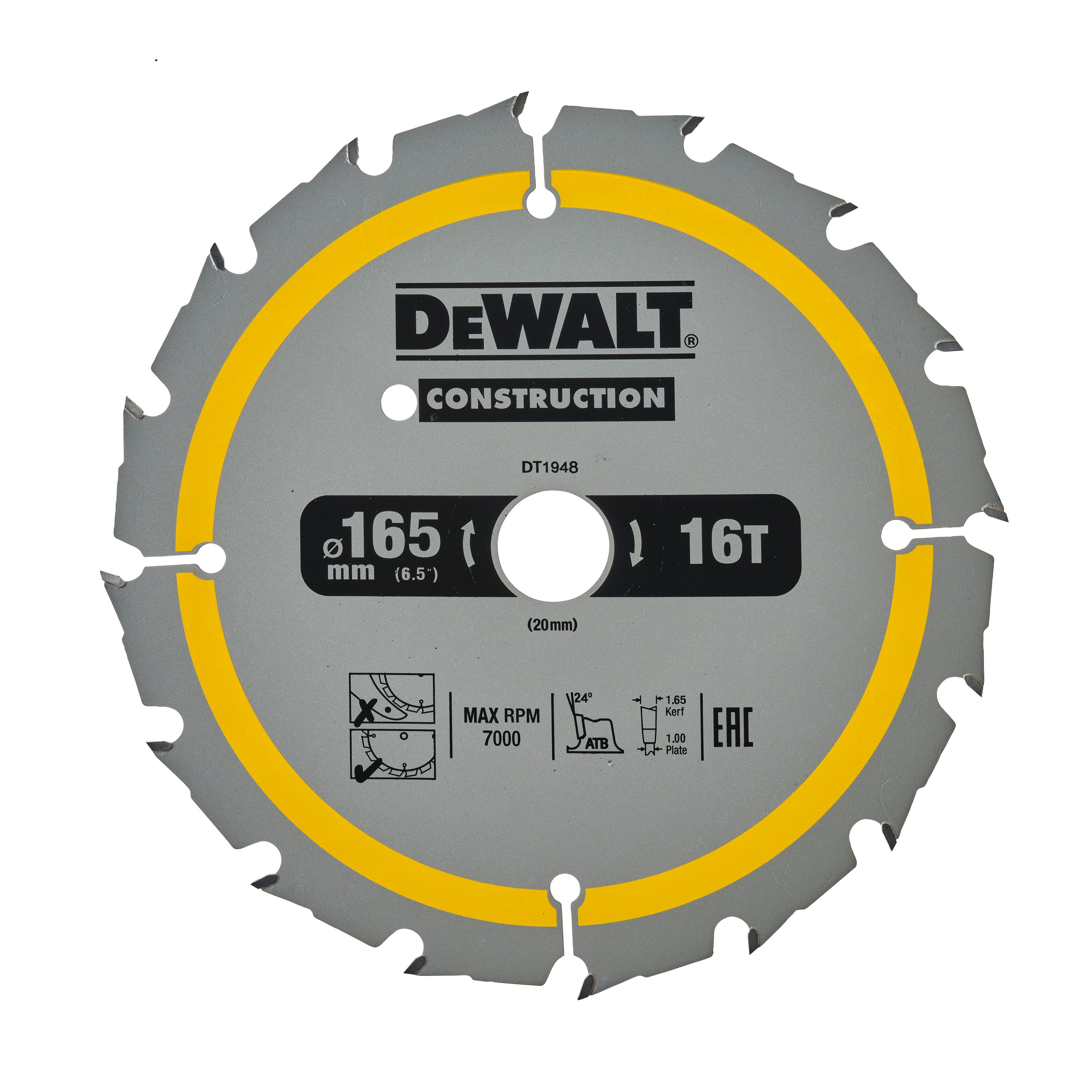 Диск пильный по дереву DEWALT CONSTRUCTION 165х20х1 мм (DT1948-QZ)