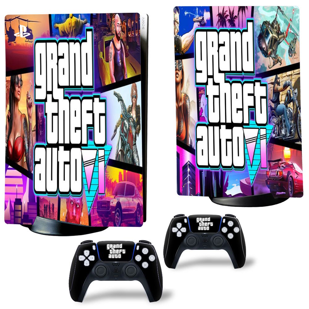 НаклейкавиниловаязащитнаянаигровуюконсольSonyPlayStation5DiscEdition,GTA,полныйкомплектсгеймпадами