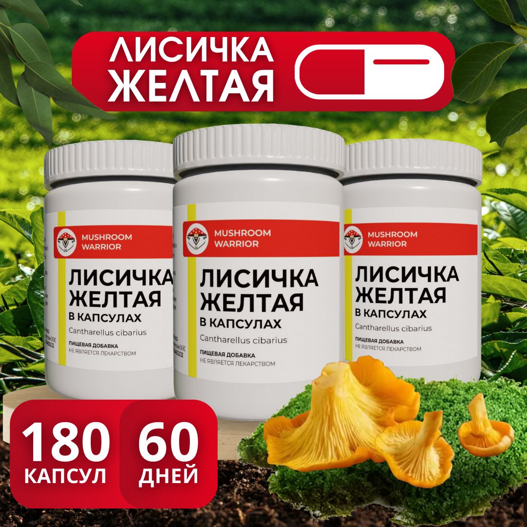 Лисичкажёлтая,3уп.х60капсул,антипаразитарныйкомплекс,MushroomWarrior,комплекснаяпищеваядобавка