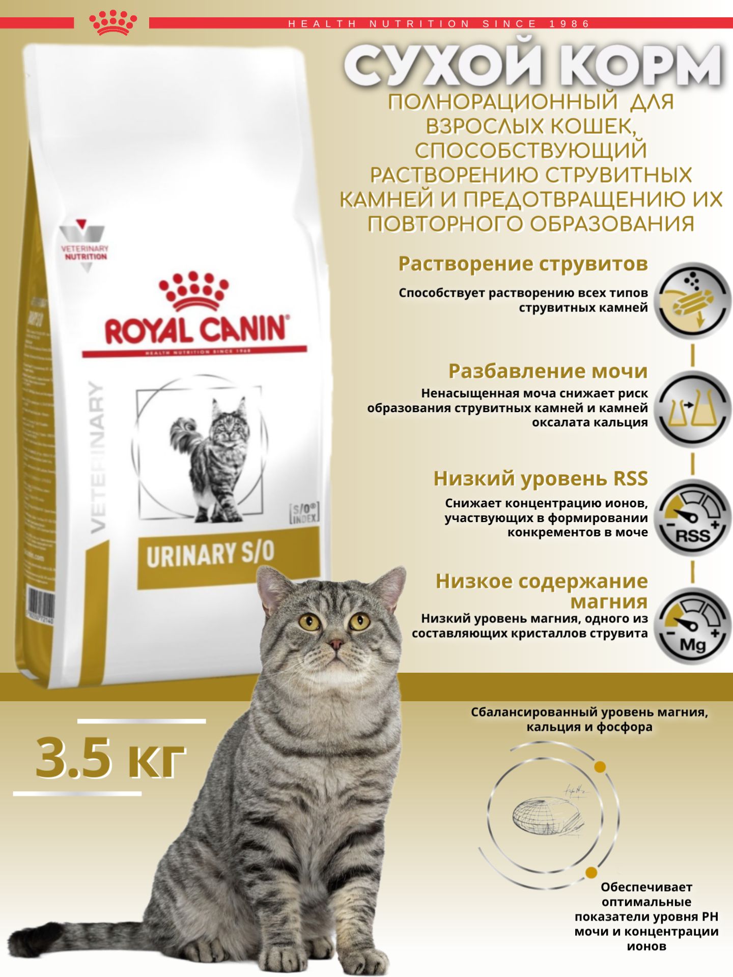 Сухой корм Royal Canin Urinary S/O LP34 диета для кошек 3.5кг