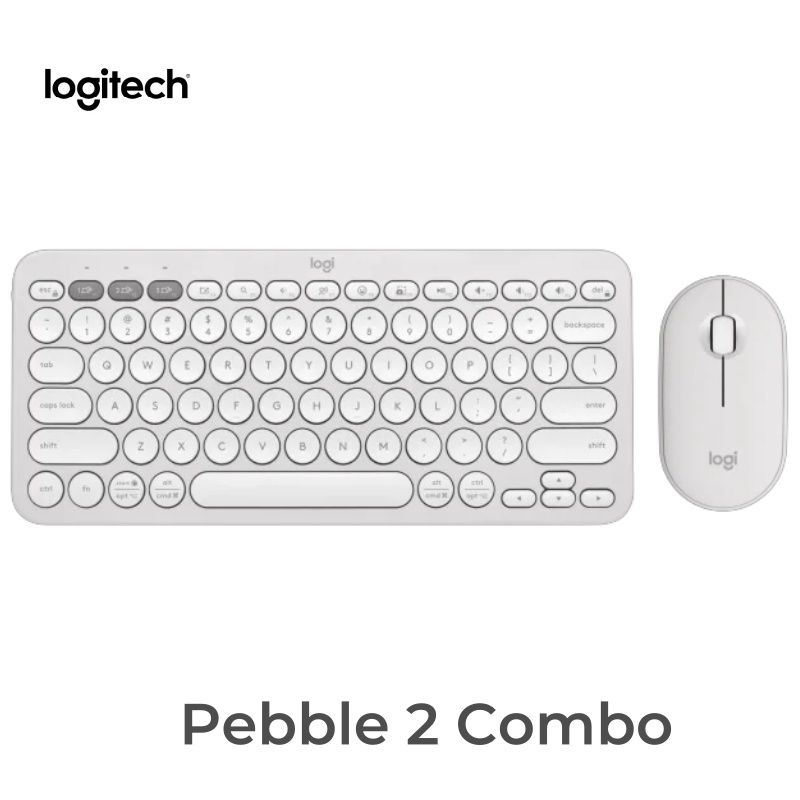 LogitechКомплектмышь+клавиатурабеспроводнаяPebble2Combo,Английскаяраскладка,белый