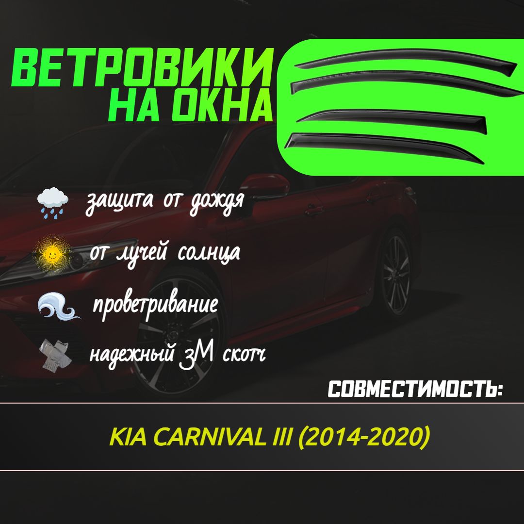 Ветровики(дефлекторы)соскотчем3МдляавтоKIACARNIVALIII(2014-2020)