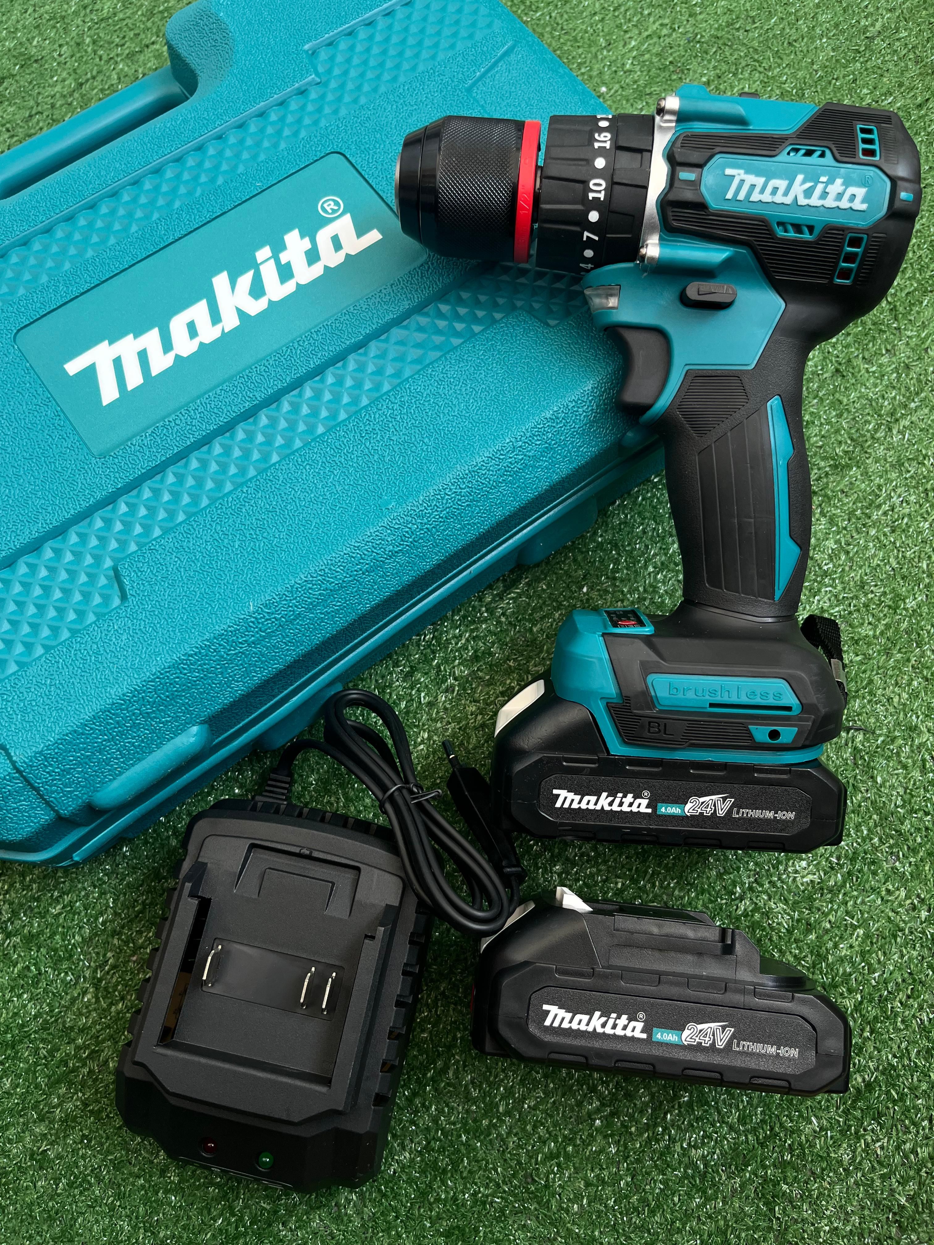 Дрель-шуруповерт Makita 24v бесщеточный, 90-130 Нм, с набором и 2 АКБ