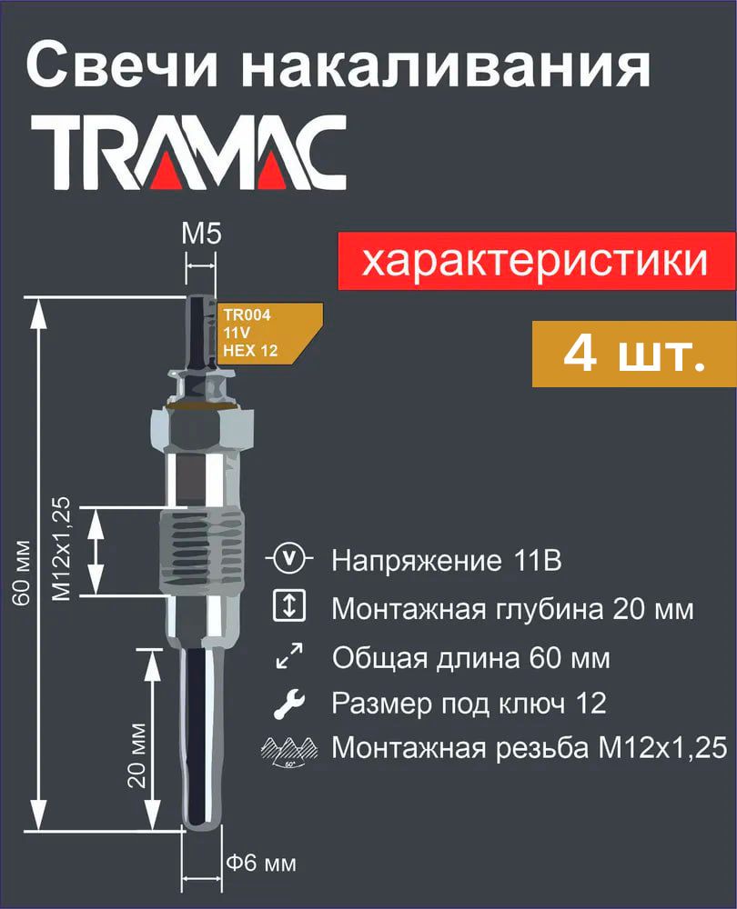 Комплект свечей накаливания 4 шт для дизельных моторов VOLKSWAGEN/AUDI