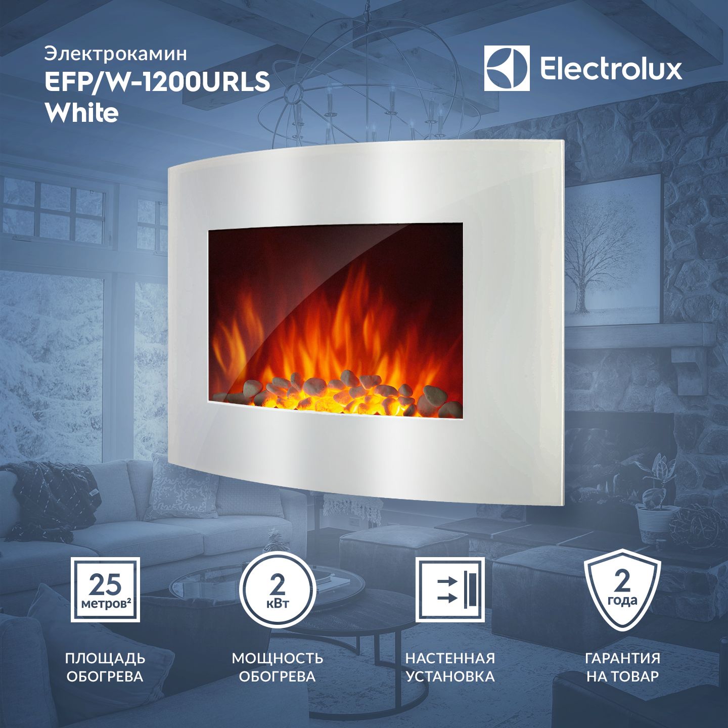 Электрокамин настенный Electrolux EFP/W-1200URLS White