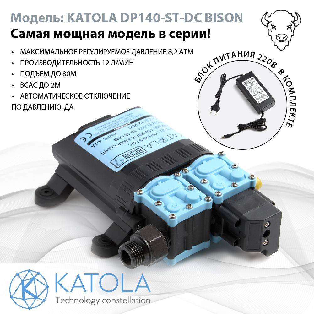 Насос помпа высокого давления KATOLA DP140-ST-DC BISON всасывающий с блоком питания и выключателем 100Вт