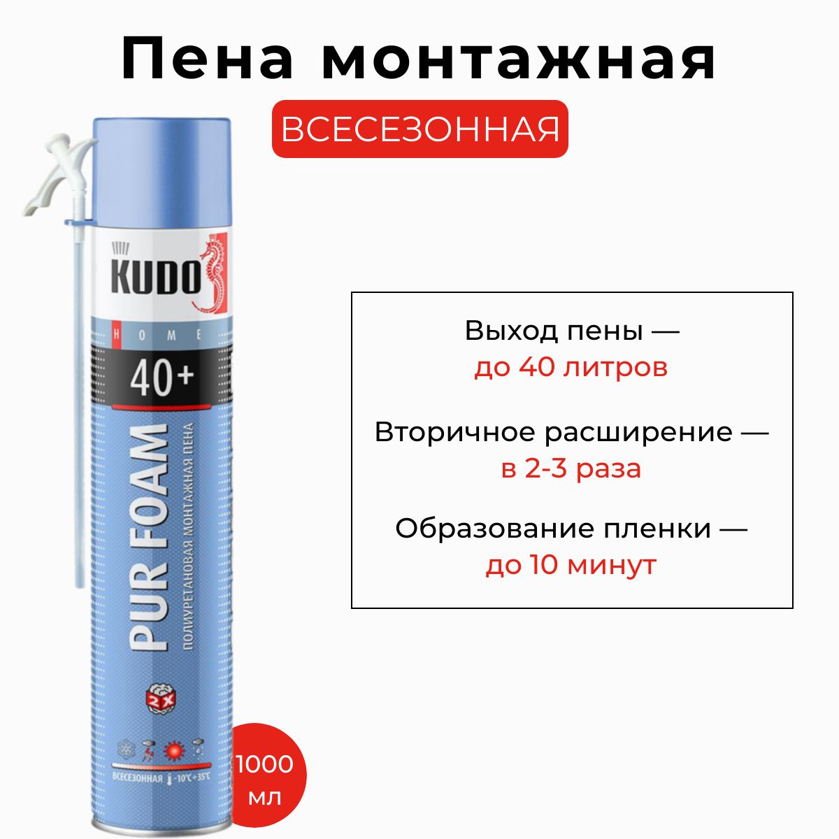 Пена полиуретановая монтажная бытовая всесезонная "KUDO HOME 40+"