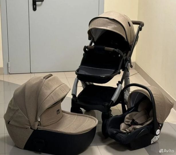 Коляска детская Lux mom F1 3в1 New, от 0 до трех лет, коричневая