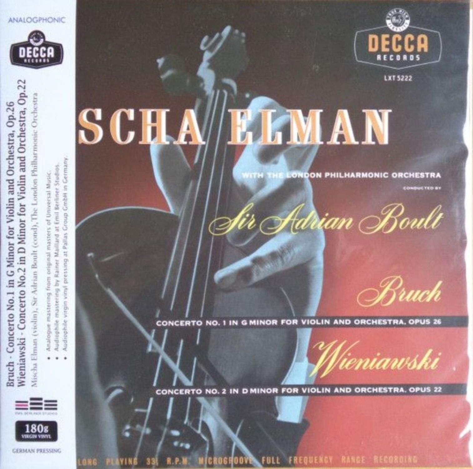 Виниловая Пластинка Mischa Elman With The London Philharmonic Orchestra Conducted By Sir Adrian Boult, Bruch, Wieniawski - Concerto For Violin And Orchestra .