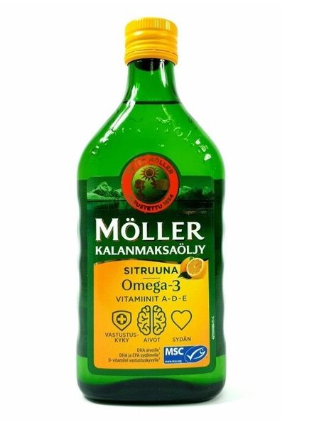 Moller Omega 3 рыбий жир в бутылке со вкусом лимона 500 мл (Финляндия)