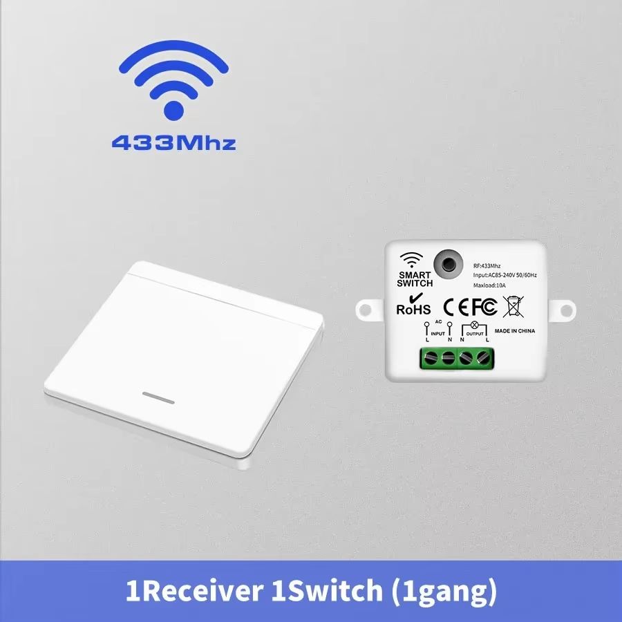 Беспроводнойвыключатель1-канальныйвкомплектесрадиорелеRF433Mhz