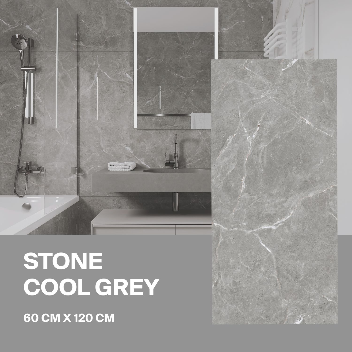 Керамогранит Ceradim Stone Cool Grey серый 60х120 Полированный в упаковке 1,44м2 (2 плиты)