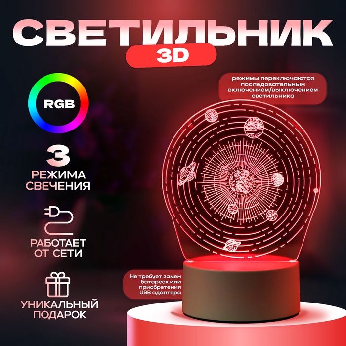 Светильник "Космос" LED RGB от сети 9,5х13х17,5 см RISALUX