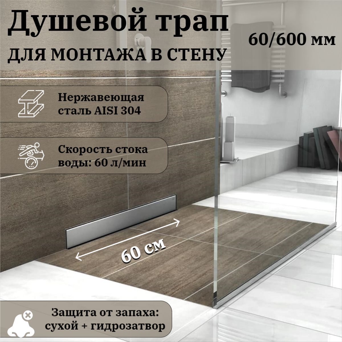 Душевойтрап(лоток)стеновой(встену)800х60ZEISSLERBAD818002Profi,гидро+сухаязащитаотзапаха,накладнаяпанельнержавеющаясталь-глянец