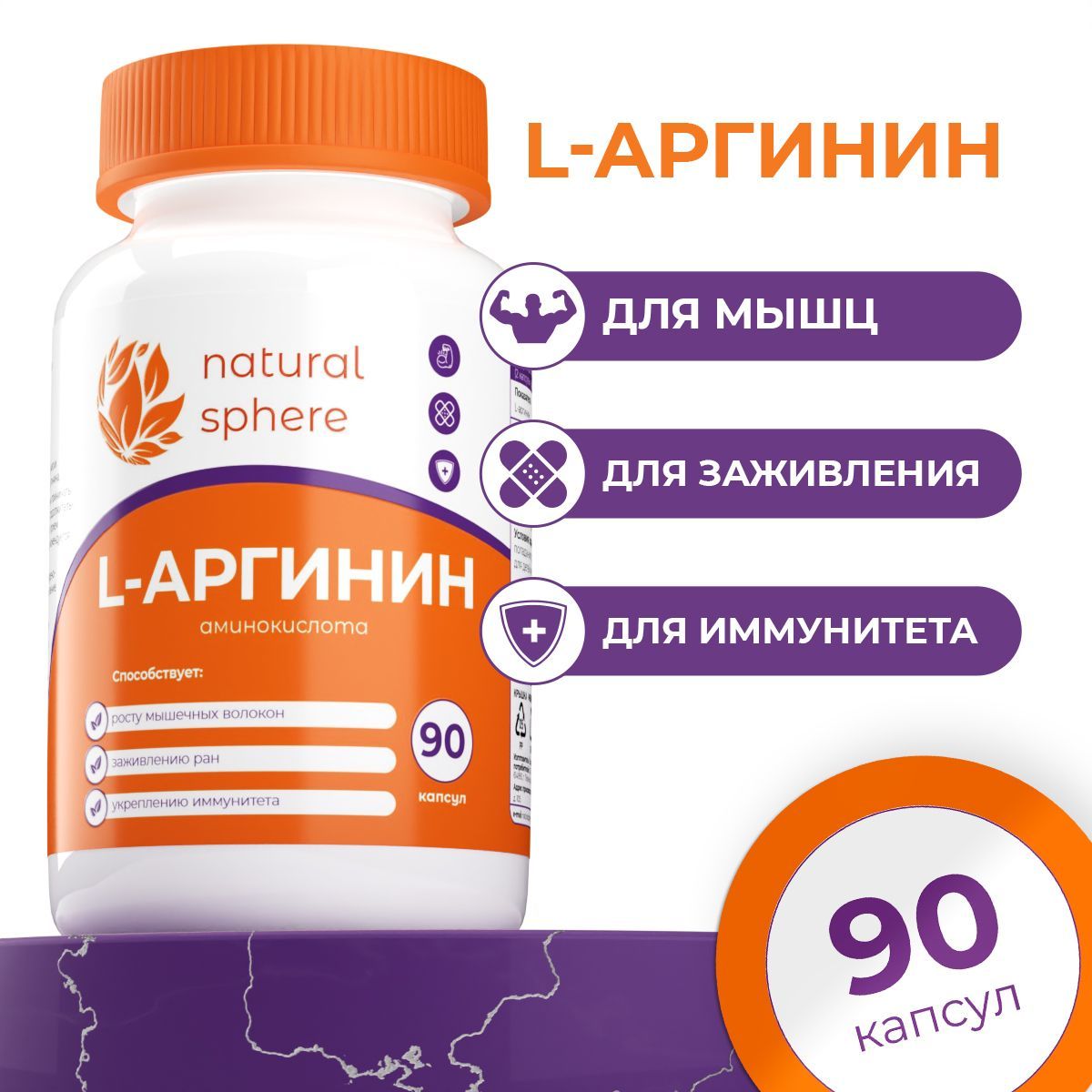 L аргинин аминокислота (arginine), спортивное питание / бад для мышц и мужского здоровья / витамины для мужчины, 90 капсул