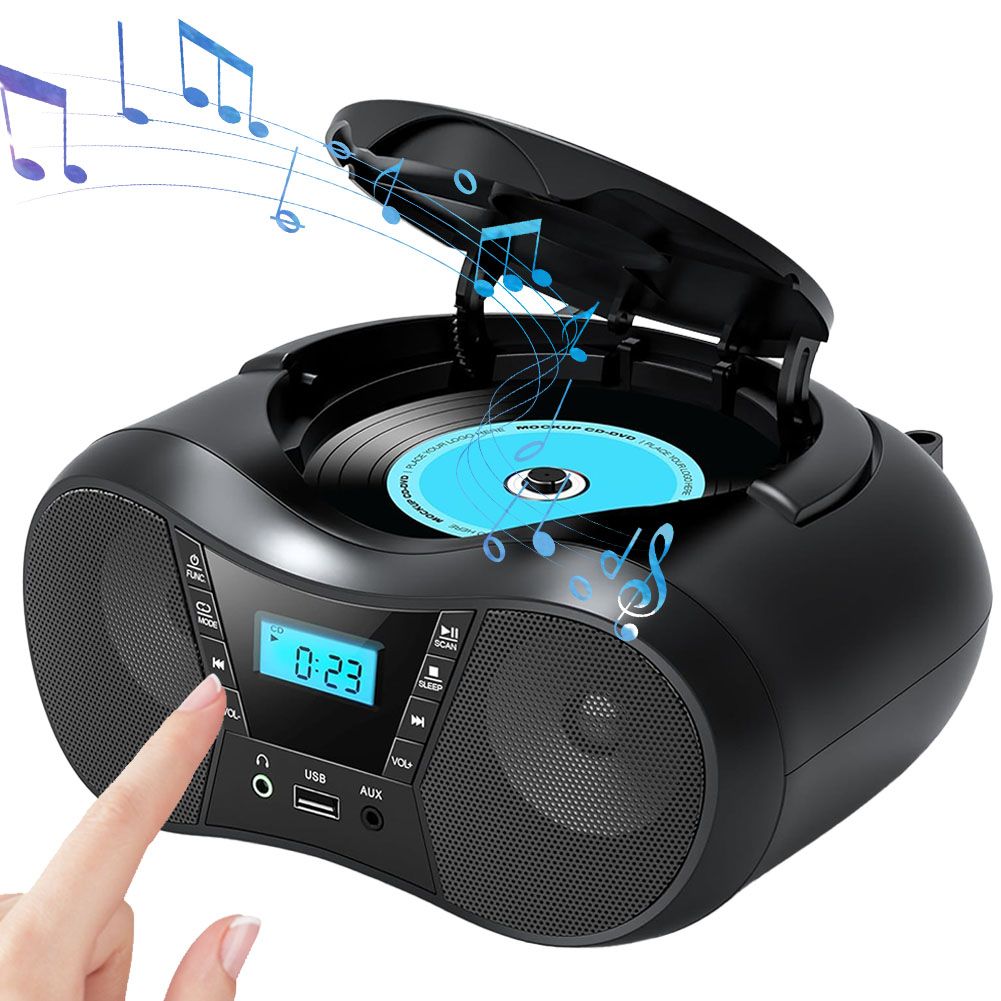 Портативный стерео CD-плеер Boombox с FM-радио, USB-портом, совместимым с Bluetooth