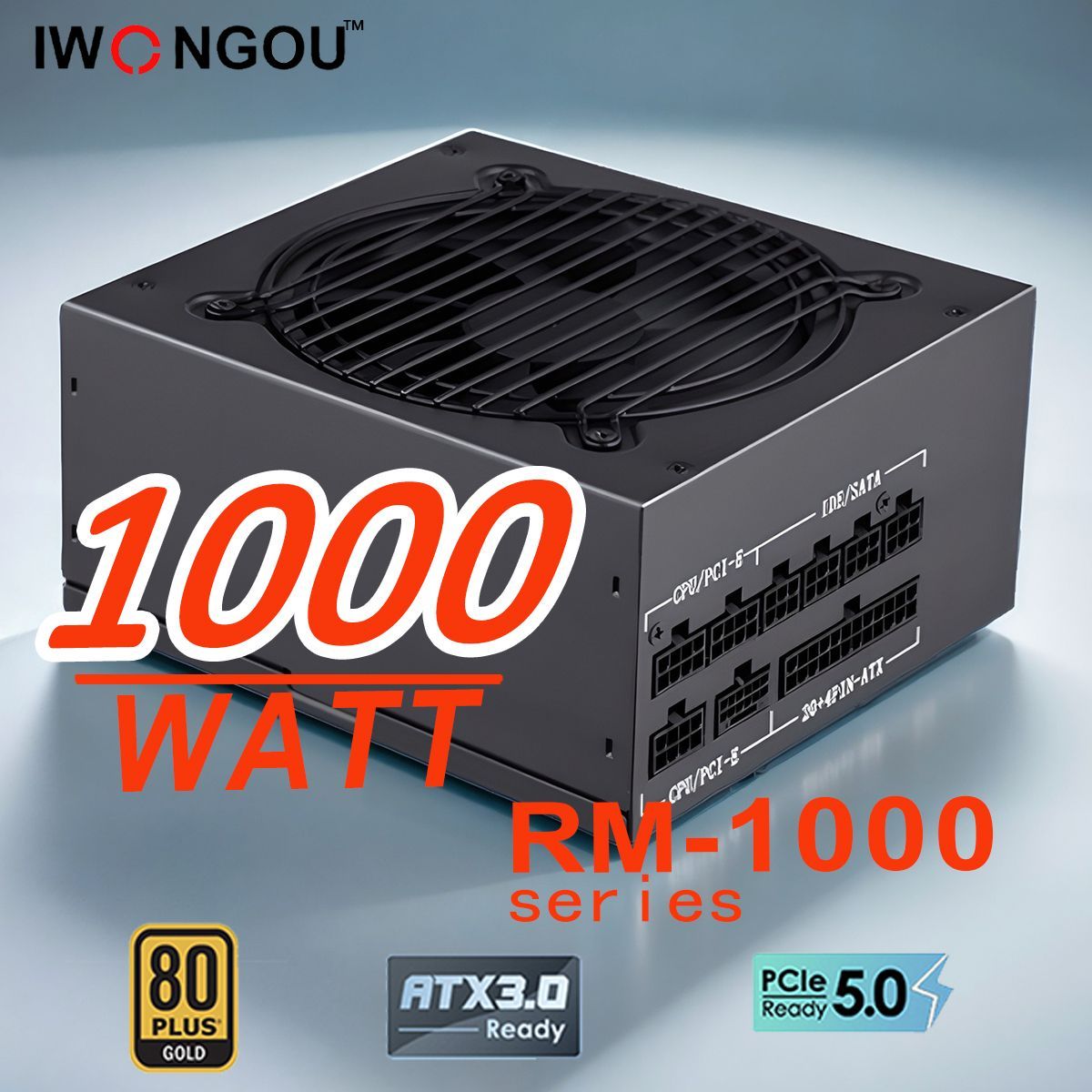 блокпитаниядляпкIWONGOU1000WATX80PlusGOLD,12CMкулер,20+4p,2*CPU(4+4),3*PCI-E(6+2),10*SATA,5*IDE,кабельпитания