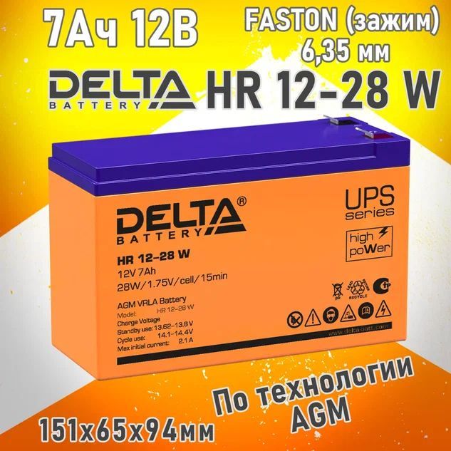 Батарея Delta HR 12-28 W (12V 7Ah)