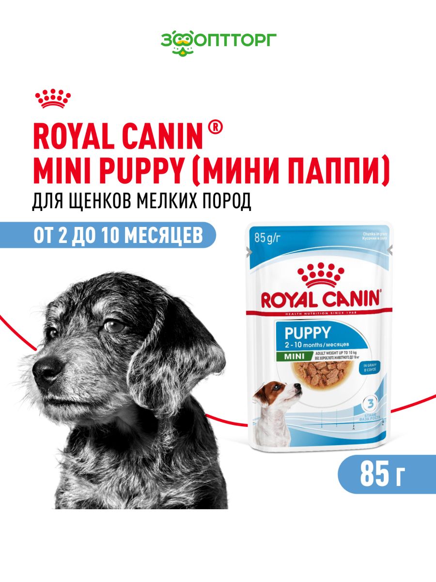 Влажный корм Royal Canin Mini Puppy для щенков мелких пород (соус), с мясом, 85 гр