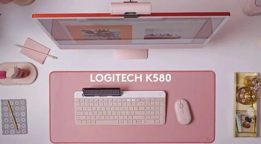 БеспроводнаяклавиатураLOGITECHK580РозоваяРусскаяраскладка.Ножничнаяклавиатура